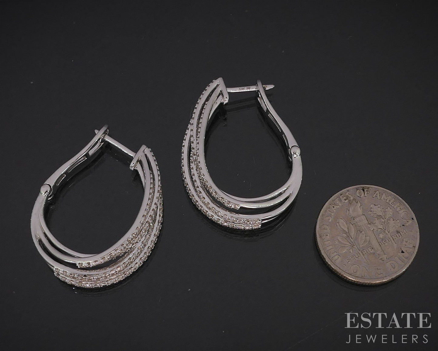 10k White Gold Four Row Natural .50ctw Diamond Hinged Hoop Earrings 6.3g i19921