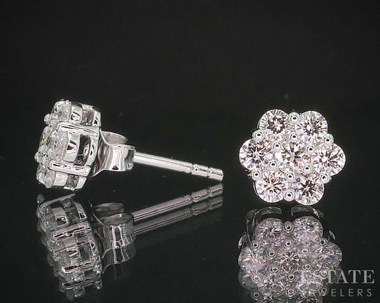 10k White Gold Lab Created .25ctw Diamond Cluster Stud Earrings p88206