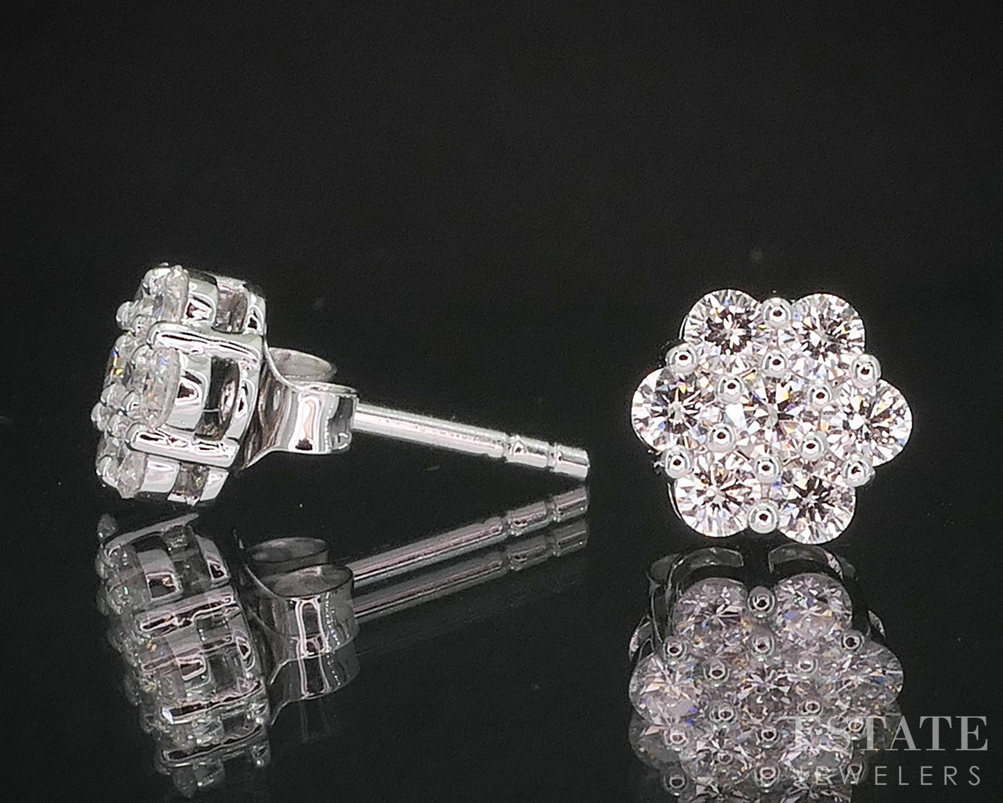 10k White Gold Lab Created .25ctw Diamond Cluster Stud Earrings p88206