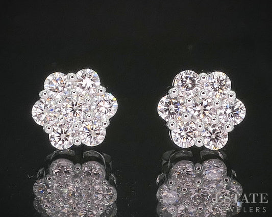 10k White Gold Lab Created .25ctw Diamond Cluster Stud Earrings p88206