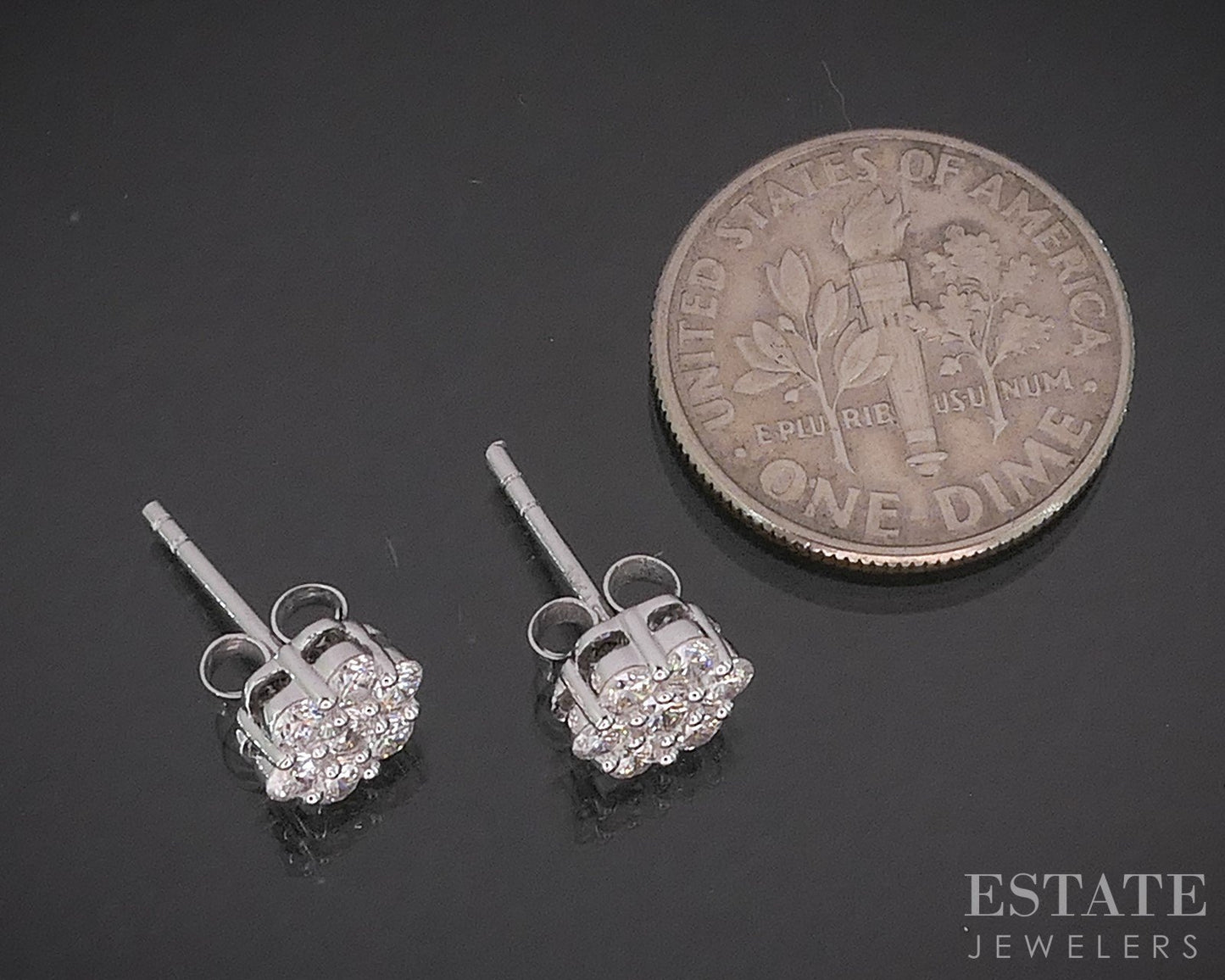 10k White Gold Lab Created .25ctw Diamond Cluster Stud Earrings p88206