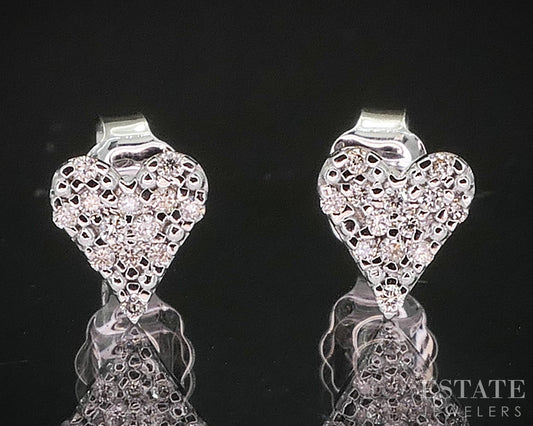 10k White Gold Lab Created .07ctw Diamond Heart Stud Earrings i19939