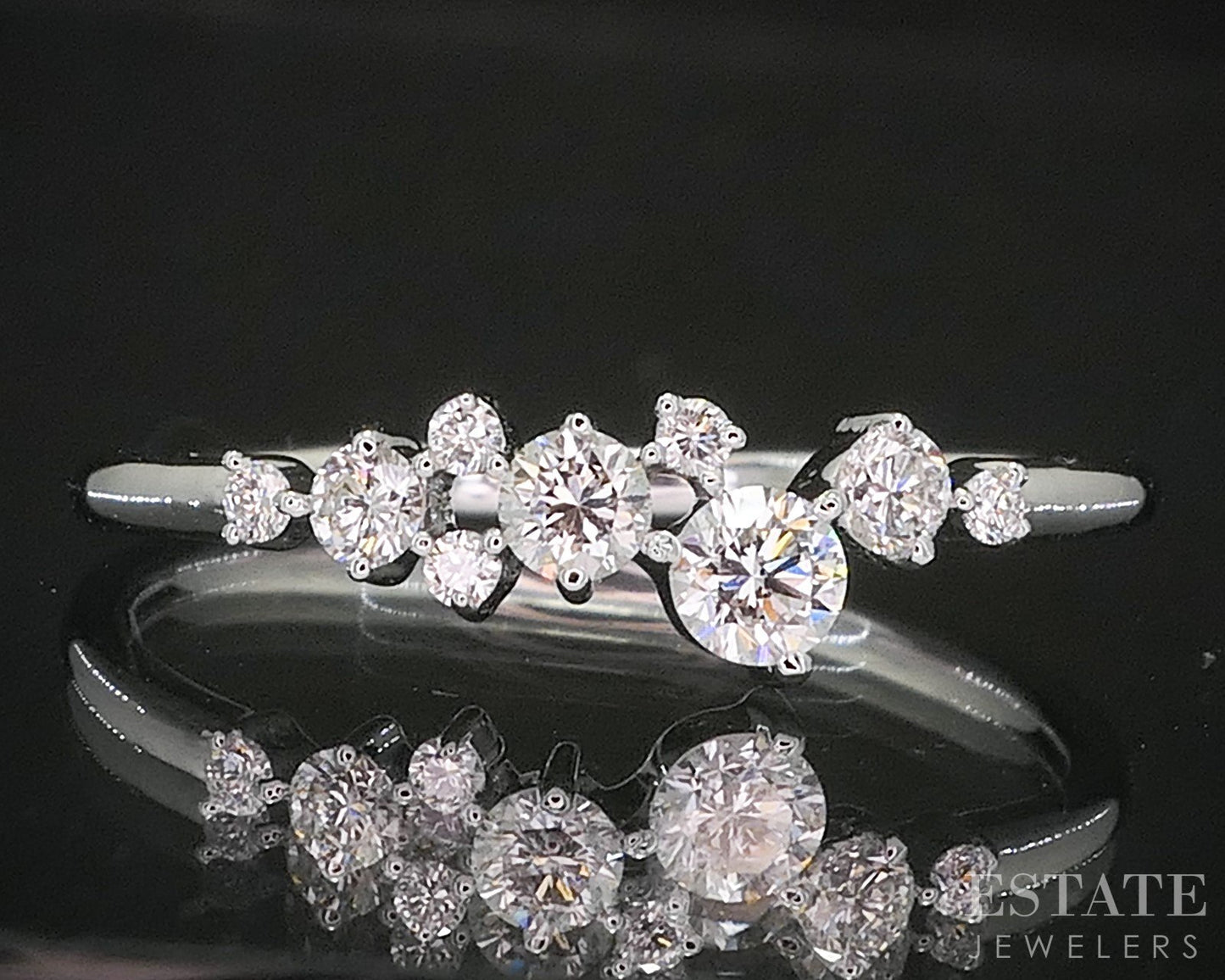 10k White Gold Lab Created .27ctw Diamond Scattered Ladies Band Ring 1g i19946