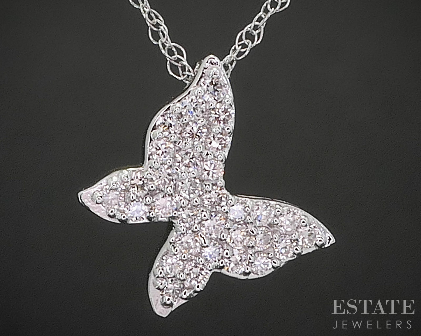 10k White Gold Lab Created .17ctw Diamond Butterfly Necklace 0.6g 18"L i19945