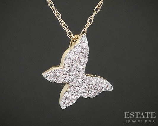 10k White Gold Lab Created .17ctw Diamond Butterfly Necklace 0.6g 18"L p88202
