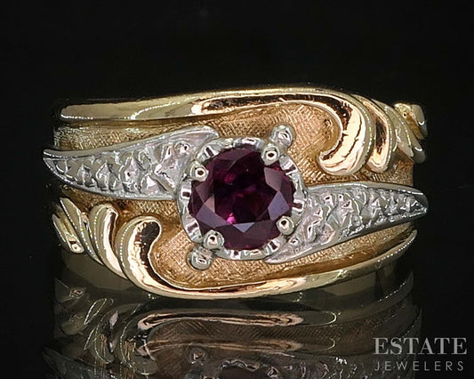 Vintage 14k Yellow Gold Natural Ruby Ladies Band Ring 5.9g i19984b