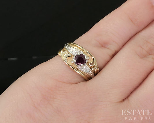 Vintage 14k Yellow Gold Natural Ruby Ladies Band Ring 5.9g i19984b