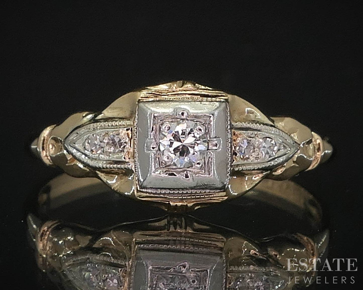 Antique 14k Yellow Gold Natural .07ctw Diamond Engagement Ring 1.2g i19990b