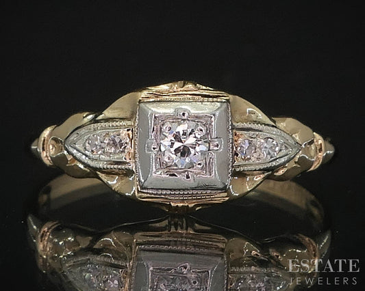 Antique 14k Yellow Gold Natural .07ctw Diamond Engagement Ring 1.2g i19990b