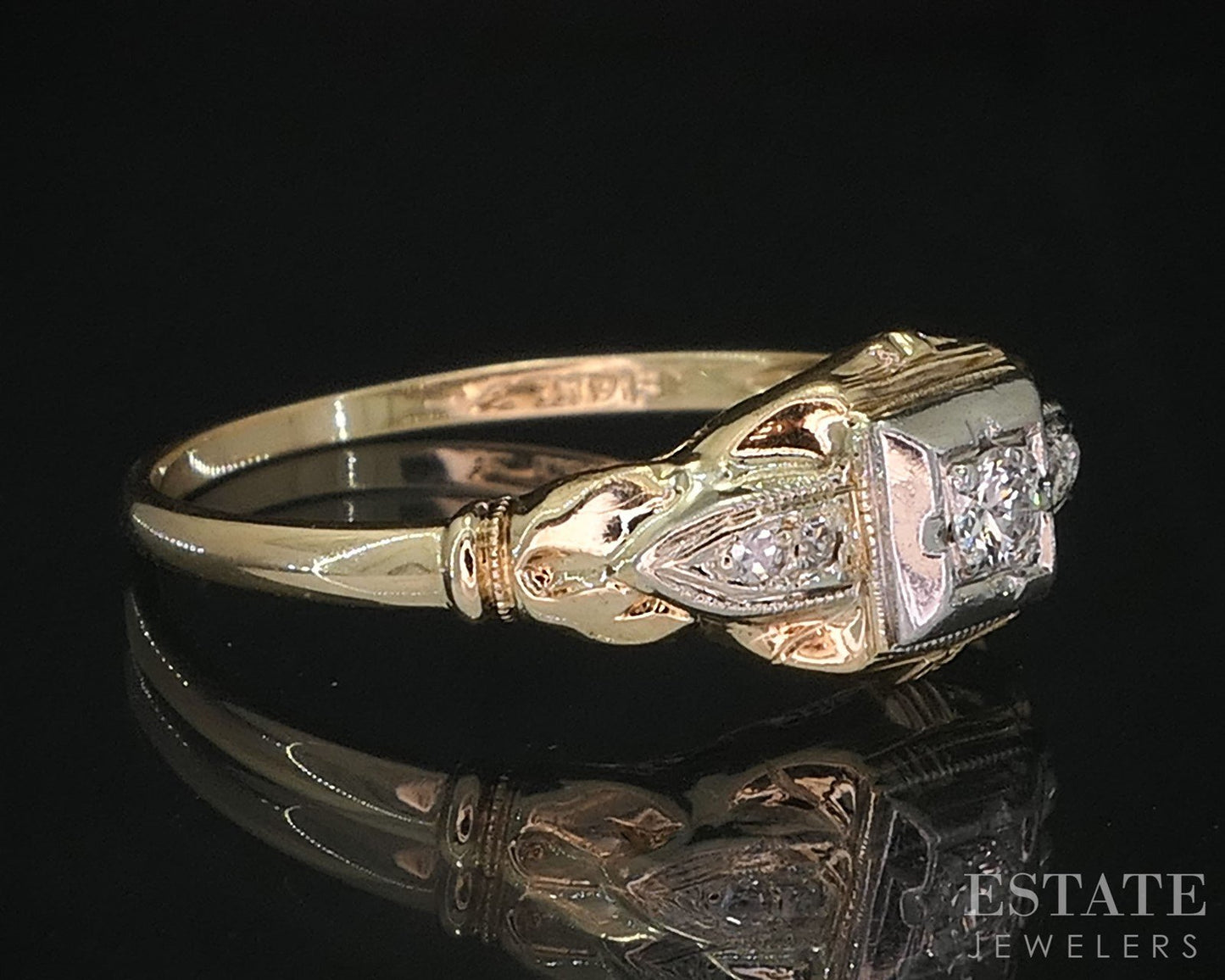 Antique 14k Yellow Gold Natural .07ctw Diamond Engagement Ring 1.2g i19990b