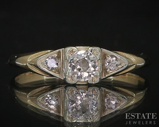Antique 18k & 14k Yellow Gold OMC Natural .24ct Diamond Engagement Ring i19983b
