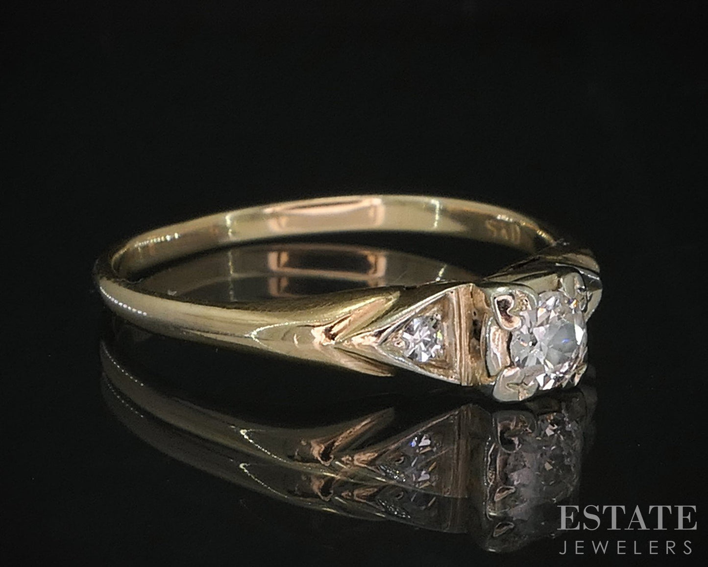 Antique 18k & 14k Yellow Gold OMC Natural .24ct Diamond Engagement Ring i19983b