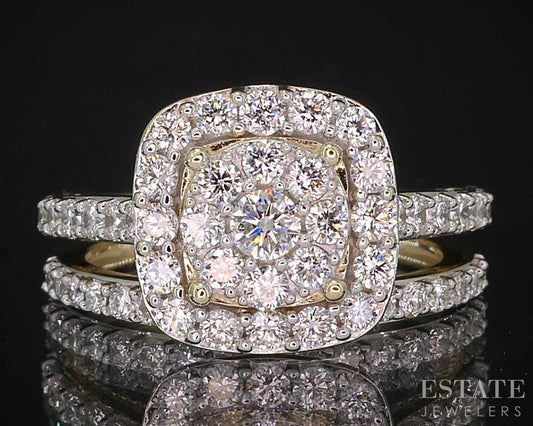 10k Yellow Gold Lab Created .78ctw Diamond Cluster Wedding Set 5g i19987b