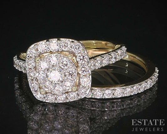 10k Yellow Gold Lab Created .78ctw Diamond Cluster Wedding Set 5g i19987b