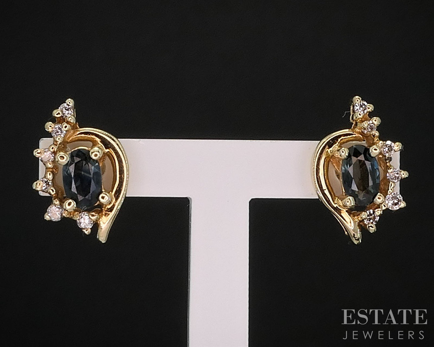 14k Yellow Gold Natural Sapphire & Diamond Stud Ladies Earrings 2.3g i19978b