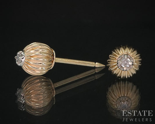 14k Yellow Gold Round Natural Diamond 5mm Ball Stud Earrings i19979b