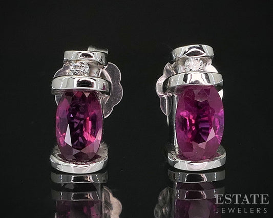 14k White Gold Natural Ruby & Diamond Halo Stud Earrings 1.6g i19989b