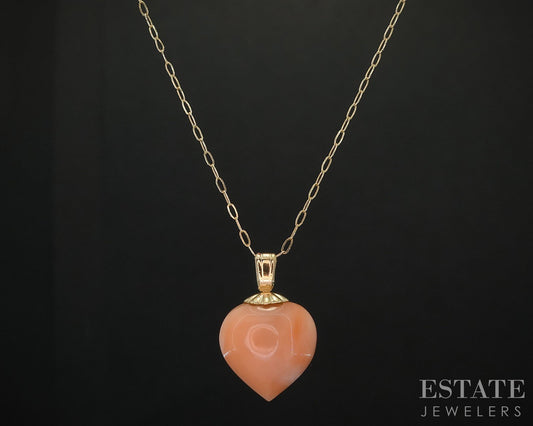 14k Yellow Gold Natural Pink Coral Heart Ladies Necklace 1.5g 16.5"L i19980b