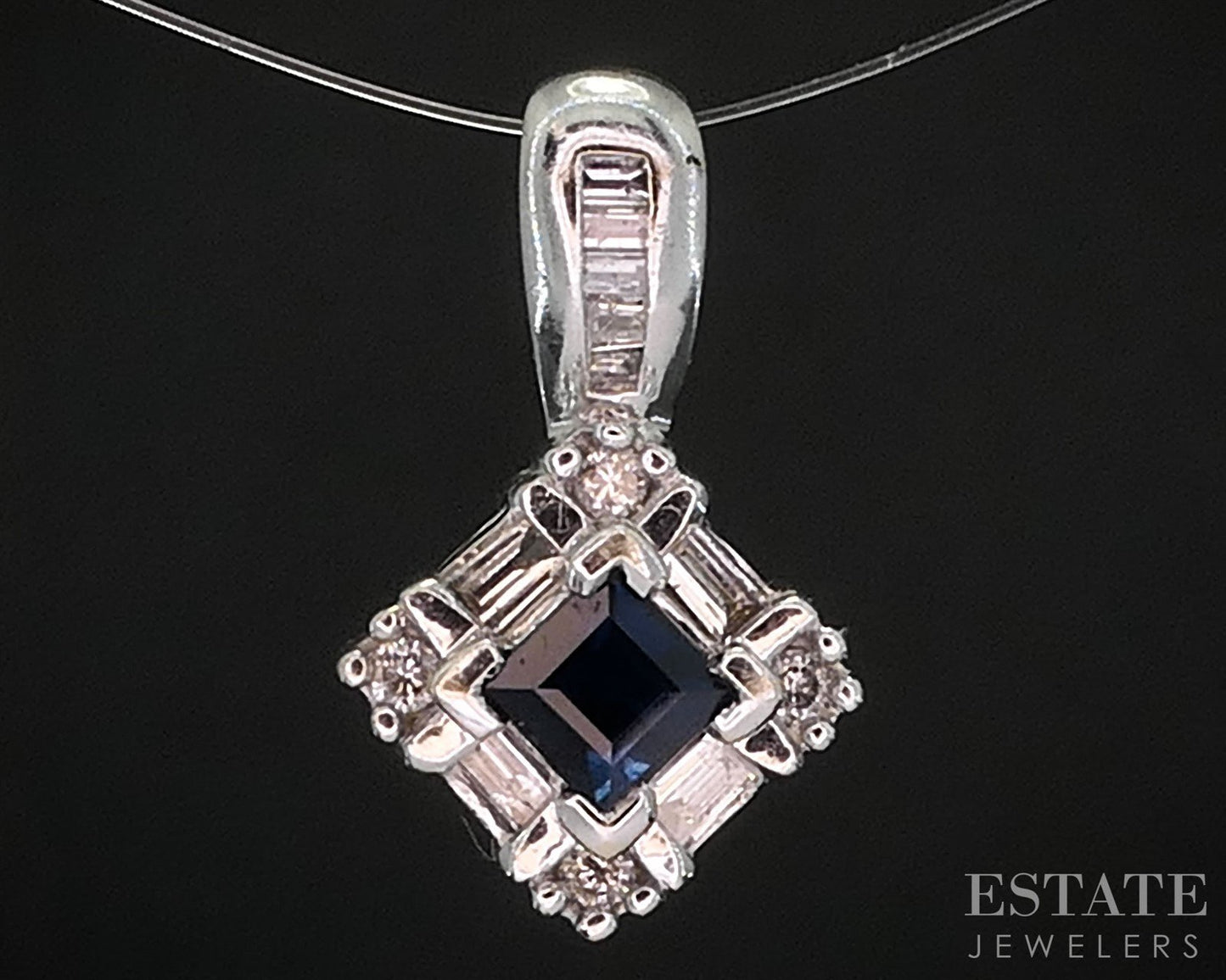 14k White Gold Natural Blue Sapphire & Diamond Ladies Pendant 2g i19982b