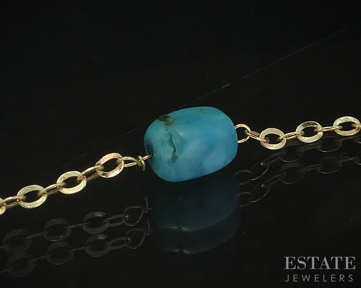 14k Yellow Gold Natural Turquoise Beaded Link Necklace 2.7g 18"L i19992b