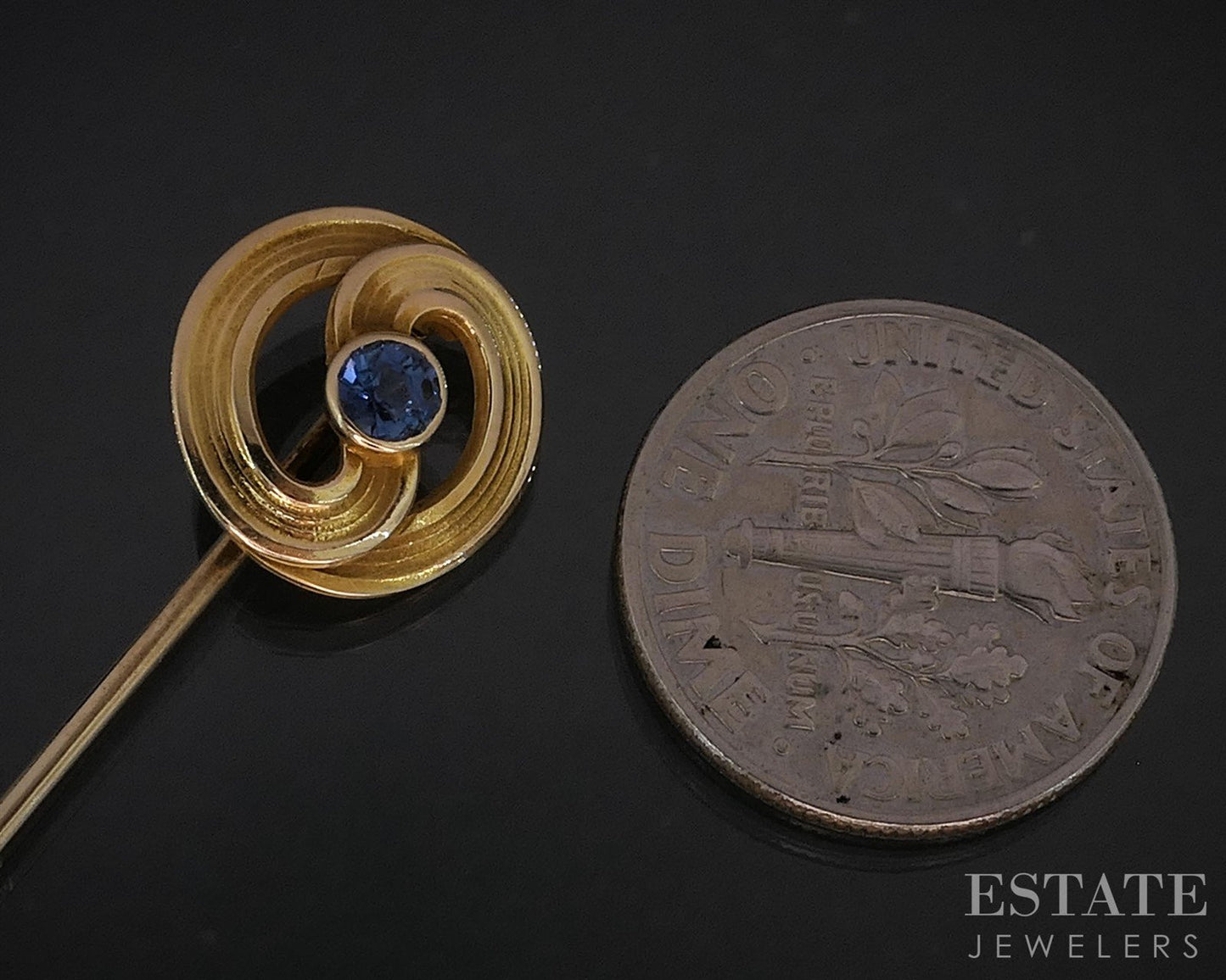 Antique Art Nouveau 14k Yellow Gold Blue Sapphire Stick Pin 1.7g i19995b