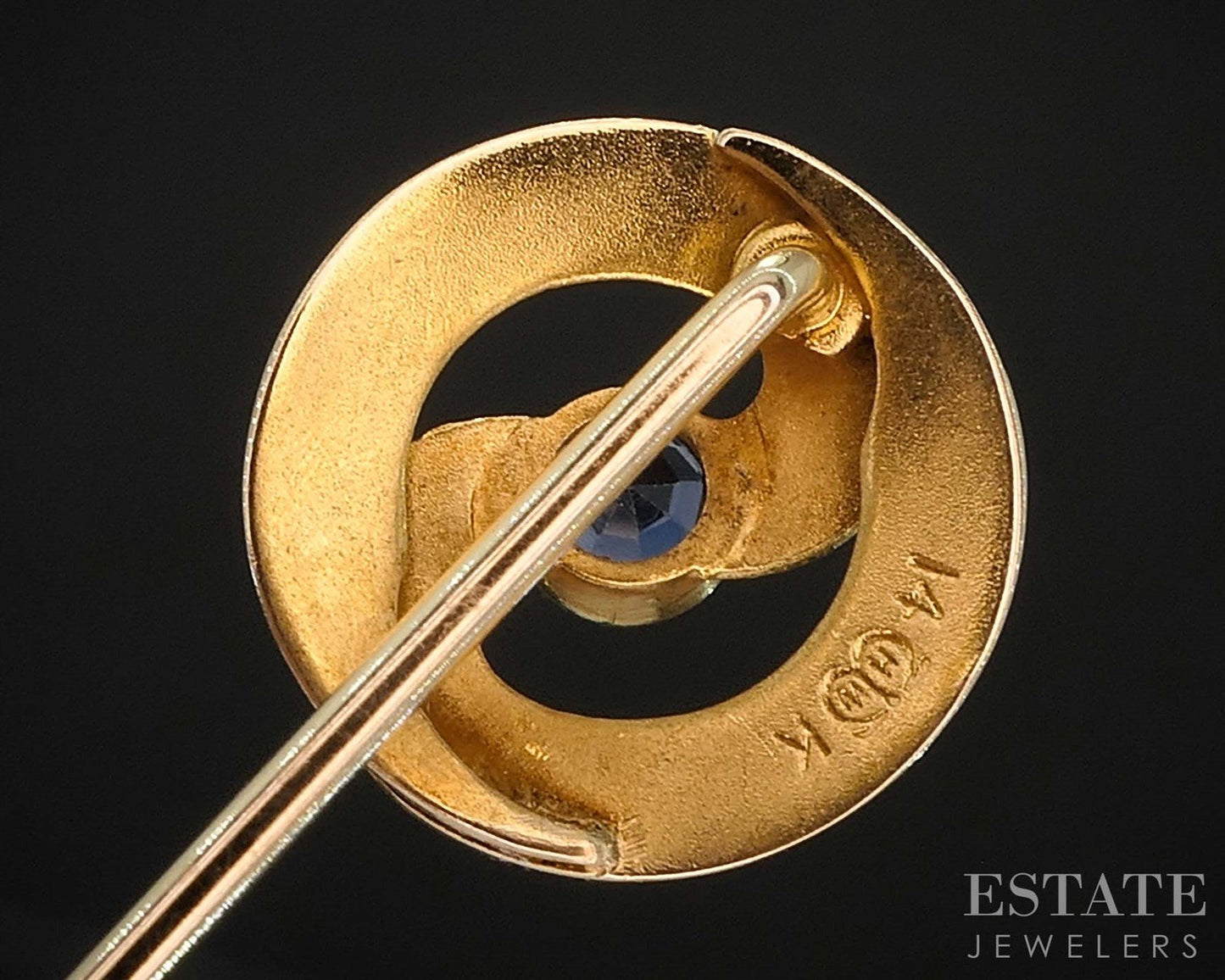 Antique Art Nouveau 14k Yellow Gold Blue Sapphire Stick Pin 1.7g i19995b