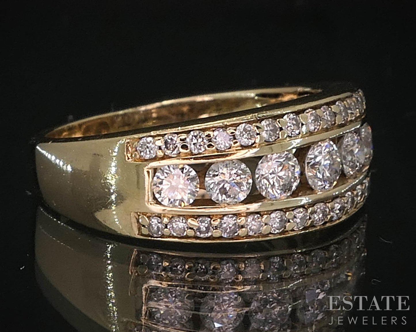 14k Yellow Gold Round Natural .87ctw Diamond Ladies Band Ring 4.5g i19999b