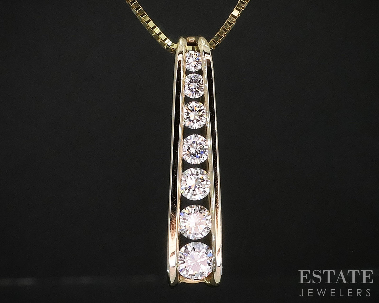 14k Yellow Gold Natural .50ctw Diamond Ladder Style Necklace 5.1g 20"L i19964b