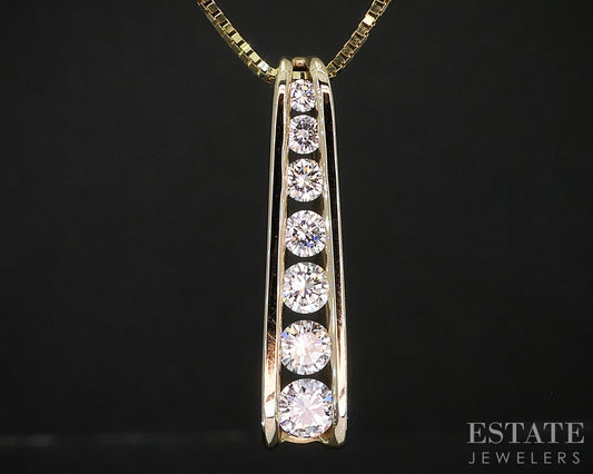 14k Yellow Gold Natural .50ctw Diamond Ladder Style Necklace 5.1g 20"L i19964b