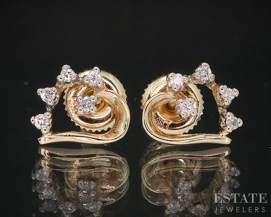 14k Yellow Gold Natural .10ctw Diamond Heart Screw Back Earrings i19977b