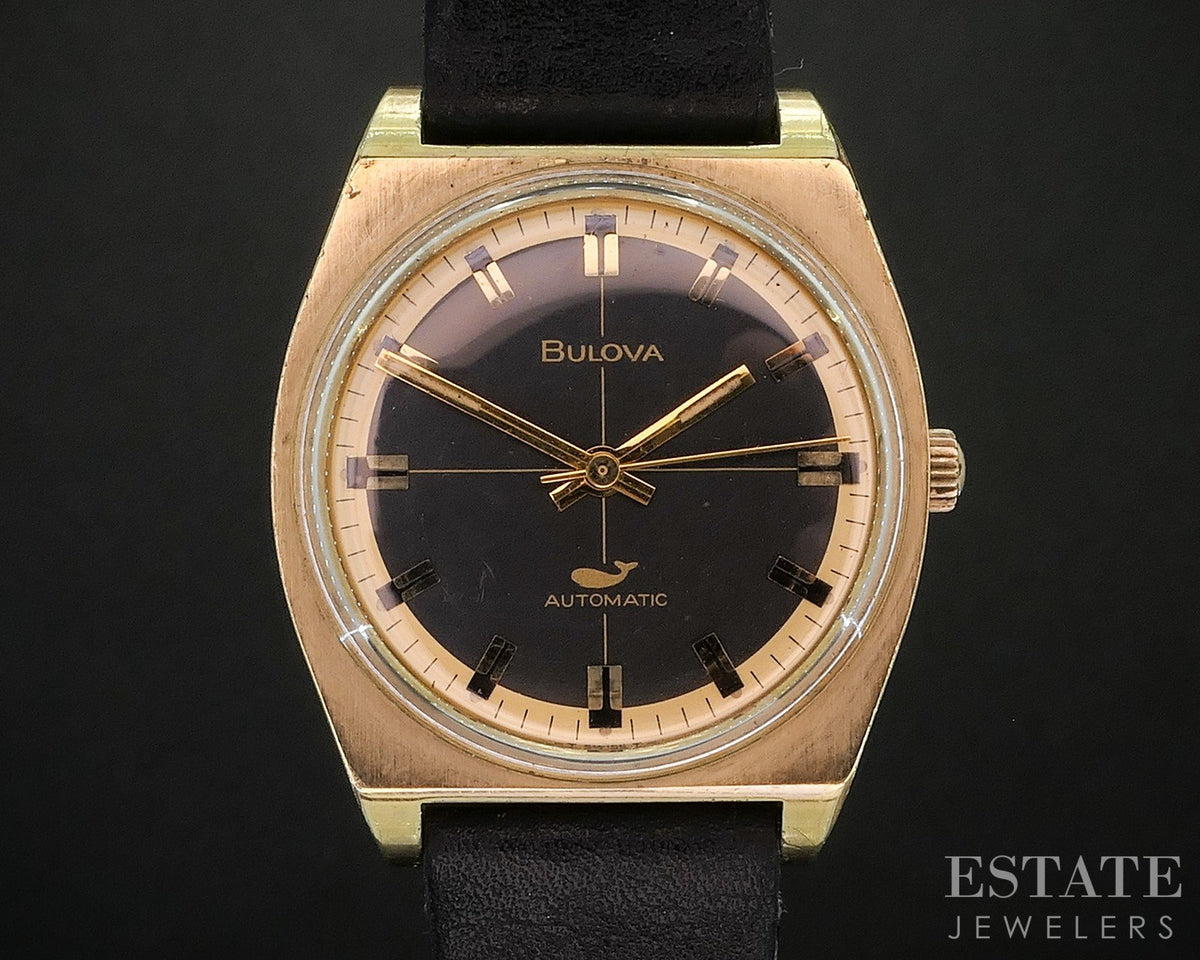 Vintage 1970 Bulova Seaking Whale Black Crosshair Dial Mens Watch i20006