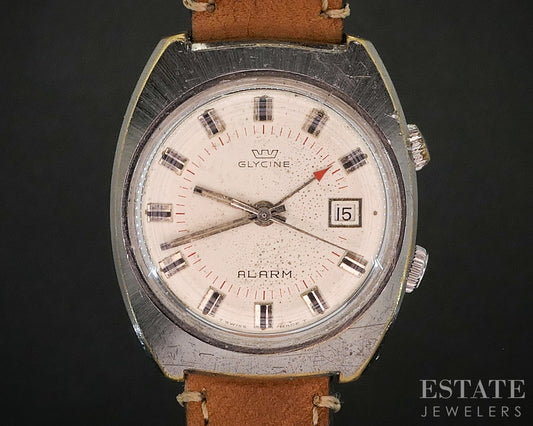 Vintage Glycine Alarm Date 396.134 Stainless Mens Watch i20001