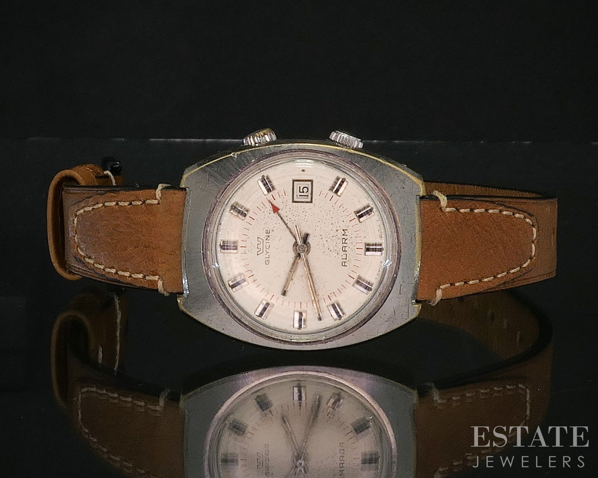 Vintage Glycine Alarm Date 396.134 Stainless Mens Watch i20001