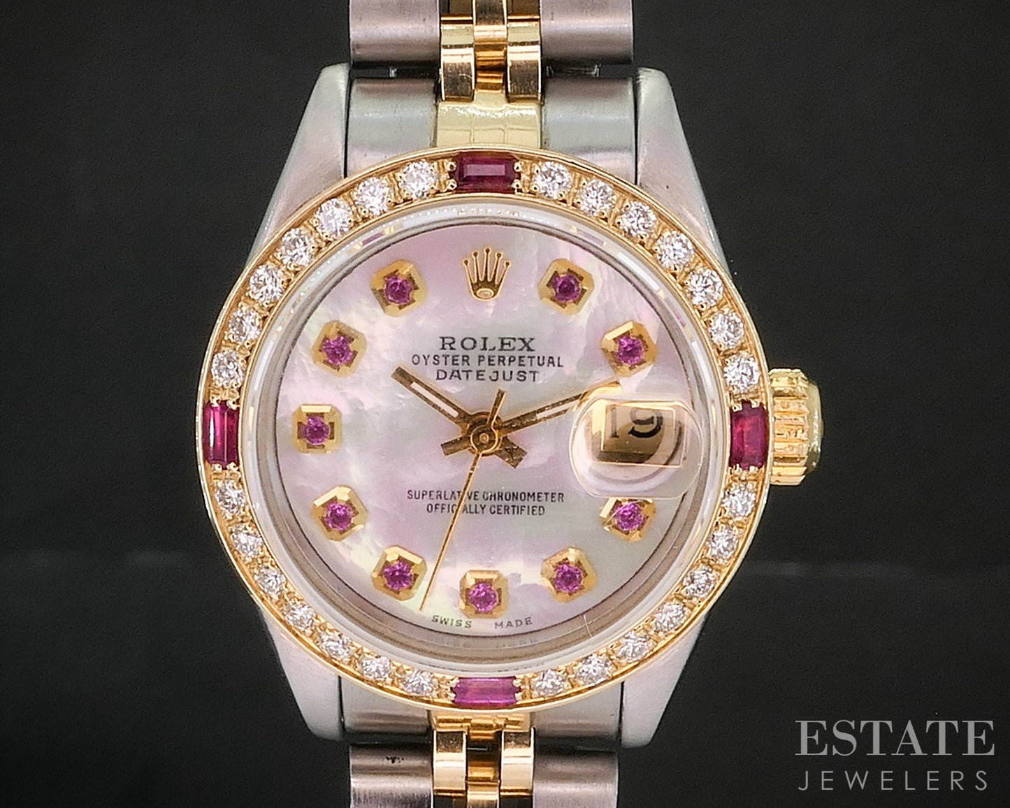1995 Rolex Datejust 69173 Two Tone Ruby Diamond 26mm Ladies Watch i20005