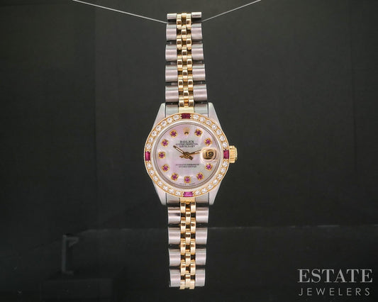 1995 Rolex Datejust 69173 Two Tone Ruby Diamond 26mm Ladies Watch i20005
