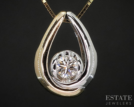 10k Yellow & White Gold Sirena .12ct Diamond Teardrop Necklace 2g 18.5"L i19967b