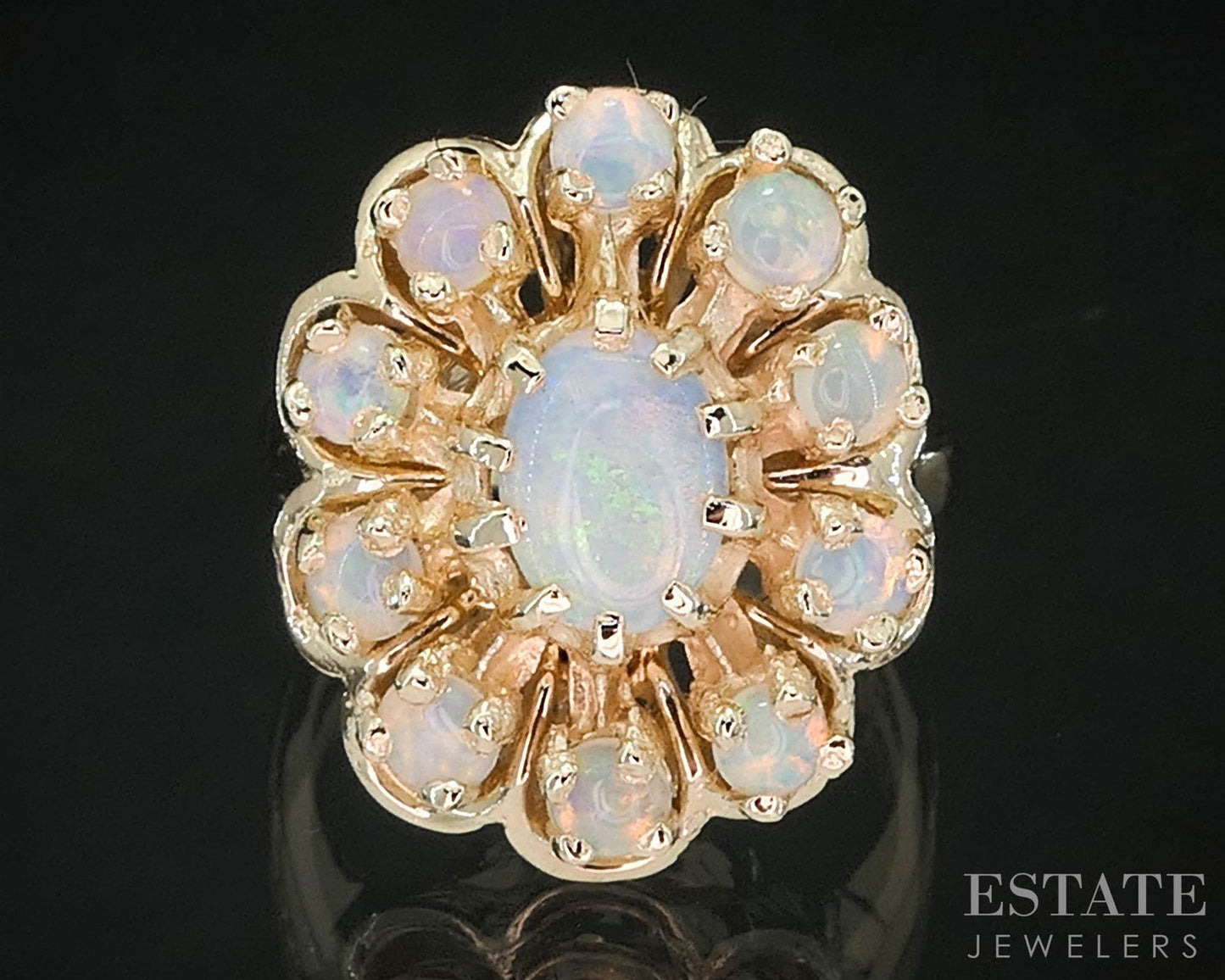 14k Yellow Gold Oval Natural Opal Cluster Ladies Ring 7.4g i19960