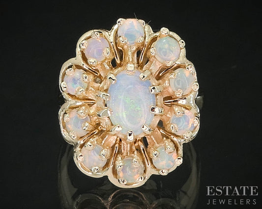 14k Yellow Gold Oval Natural Opal Cluster Ladies Ring 7.4g i19960