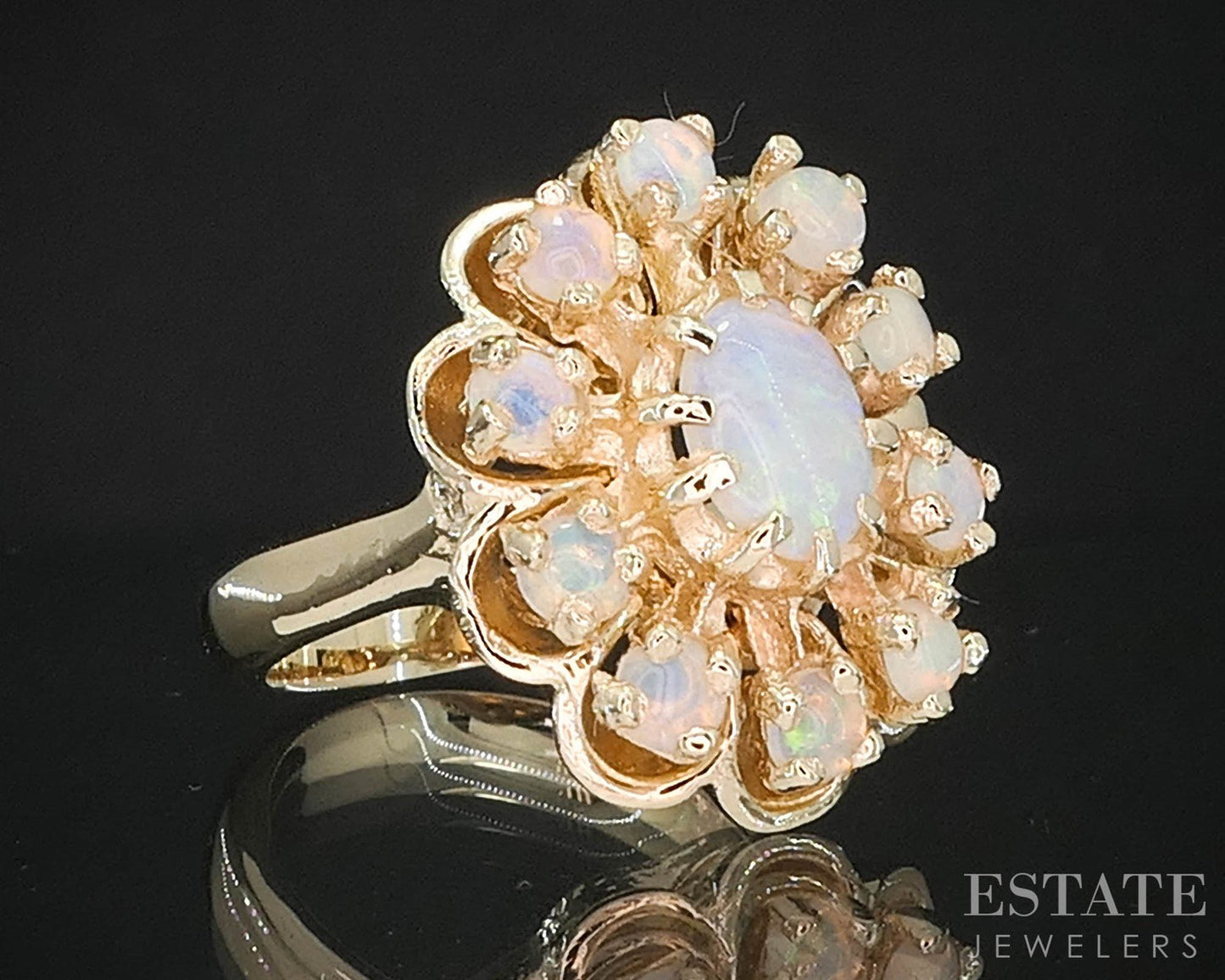 14k Yellow Gold Oval Natural Opal Cluster Ladies Ring 7.4g i19960