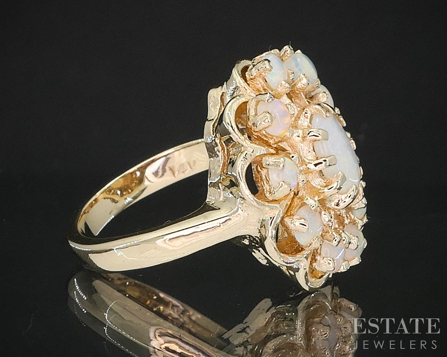 14k Yellow Gold Oval Natural Opal Cluster Ladies Ring 7.4g i19960