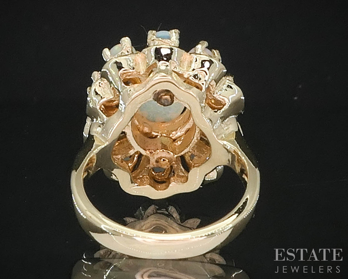14k Yellow Gold Oval Natural Opal Cluster Ladies Ring 7.4g i19960