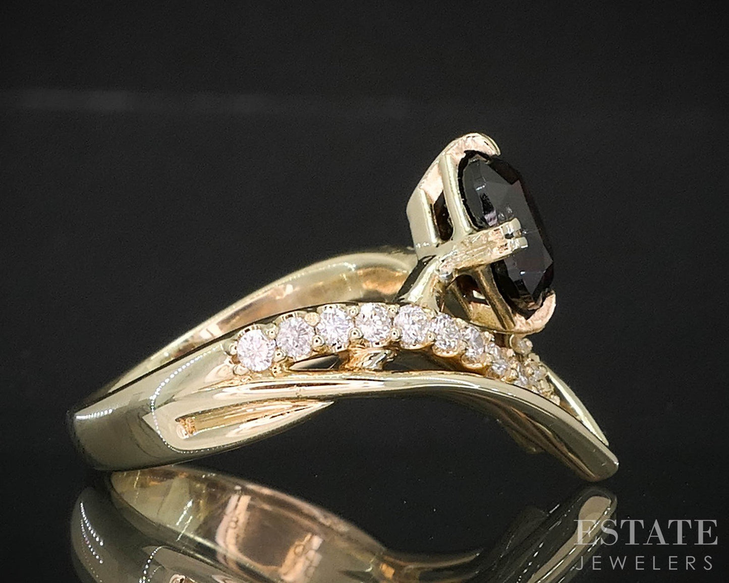 14k Yellow Gold Round Natural Red Zircon & Diamond Ladies Band Ring 6.7g i20010