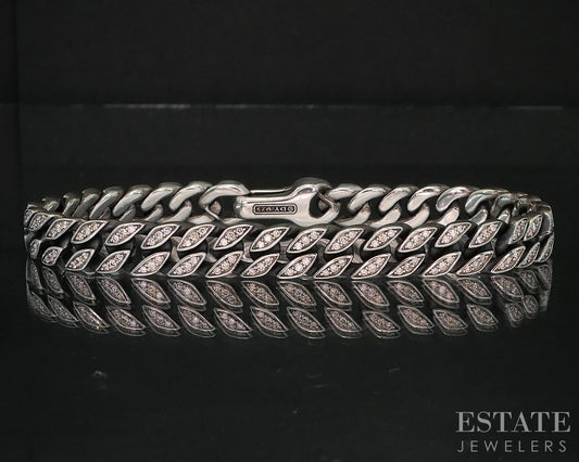Sterling David Yurman 8mm Diamond Curb Chain Mens Bracelet 30g 8.25"L i20009
