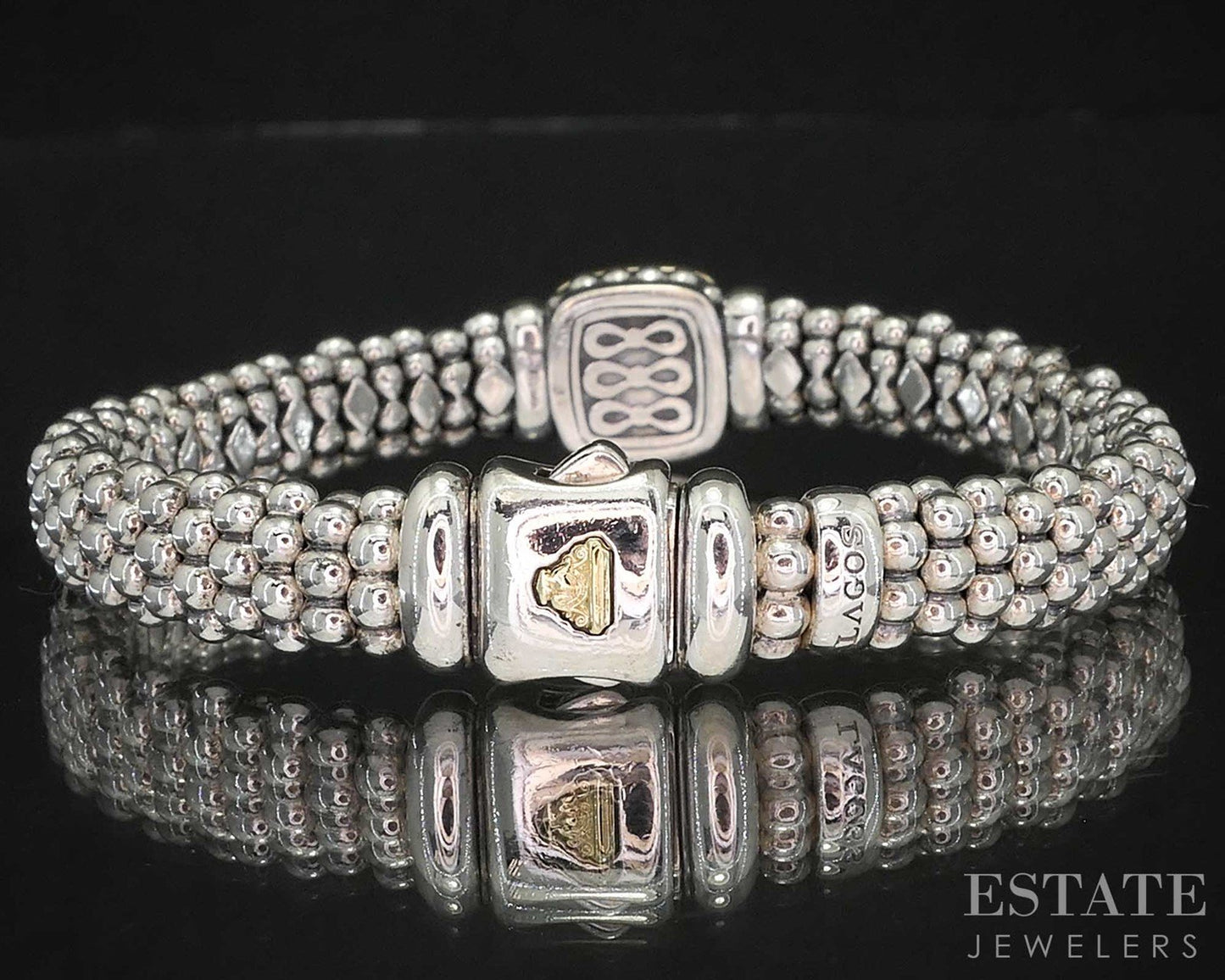 18k & Sterling LAGOS Caviar Natural Diamond Beaded Bracelet 50.8g i19952