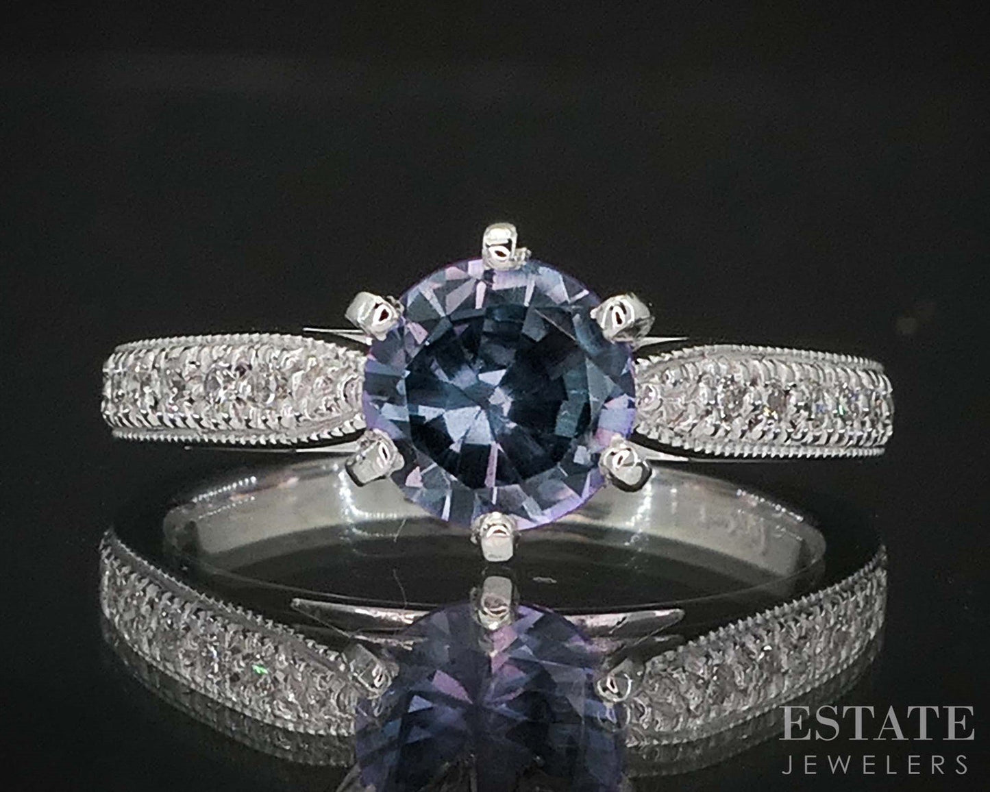 14k White Gold Color Changing Sapphire & Diamond Engagement Ring 3.3g i20022