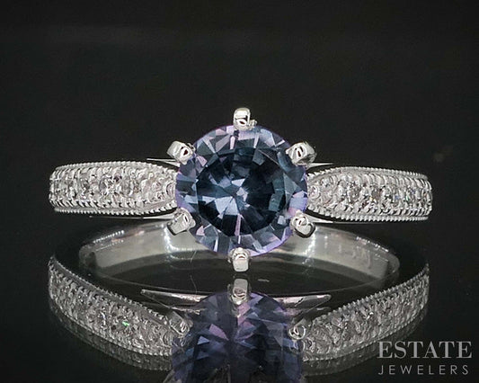 14k White Gold Color Changing Sapphire & Diamond Engagement Ring 3.3g i20022