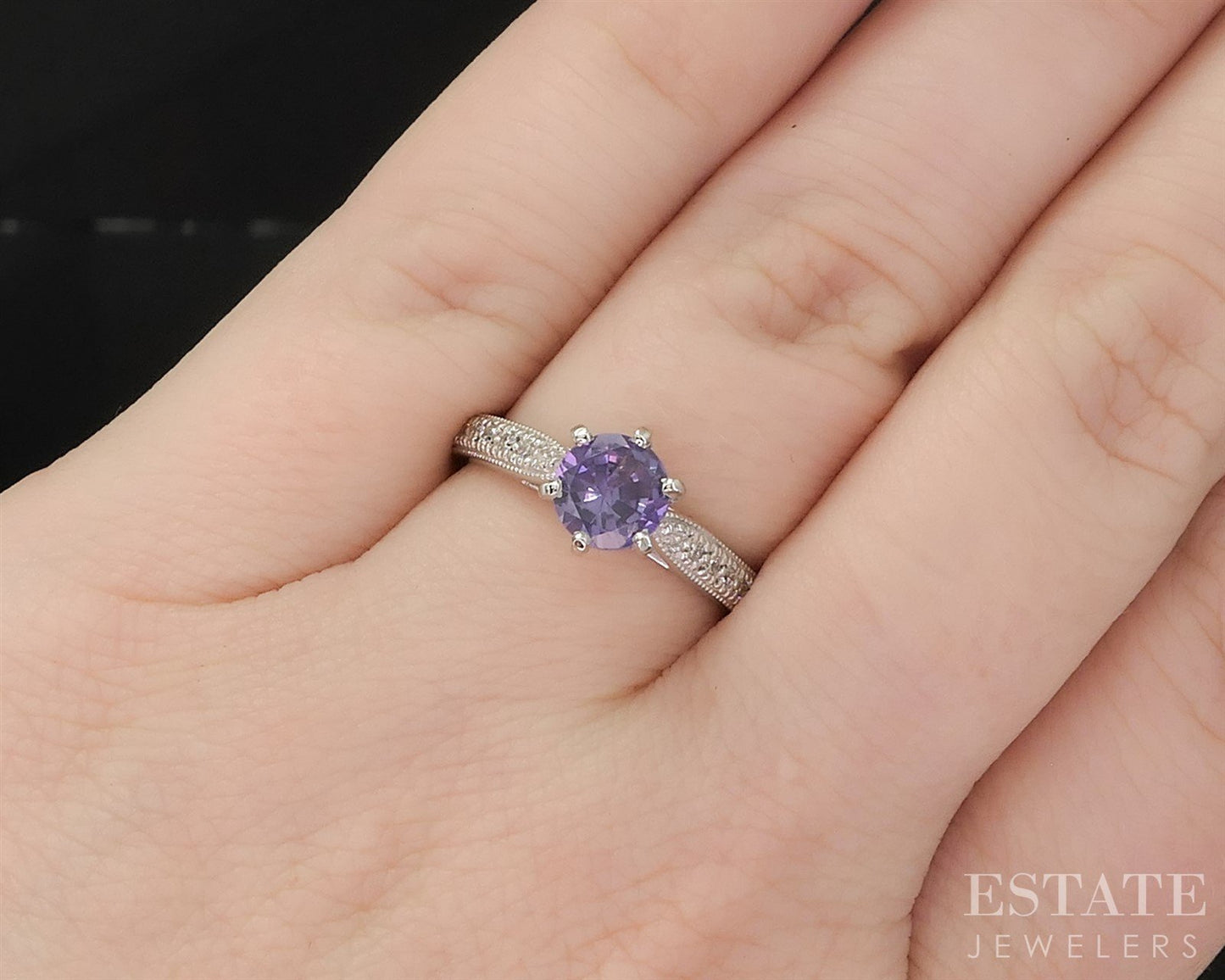 14k White Gold Color Changing Sapphire & Diamond Engagement Ring 3.3g i20022