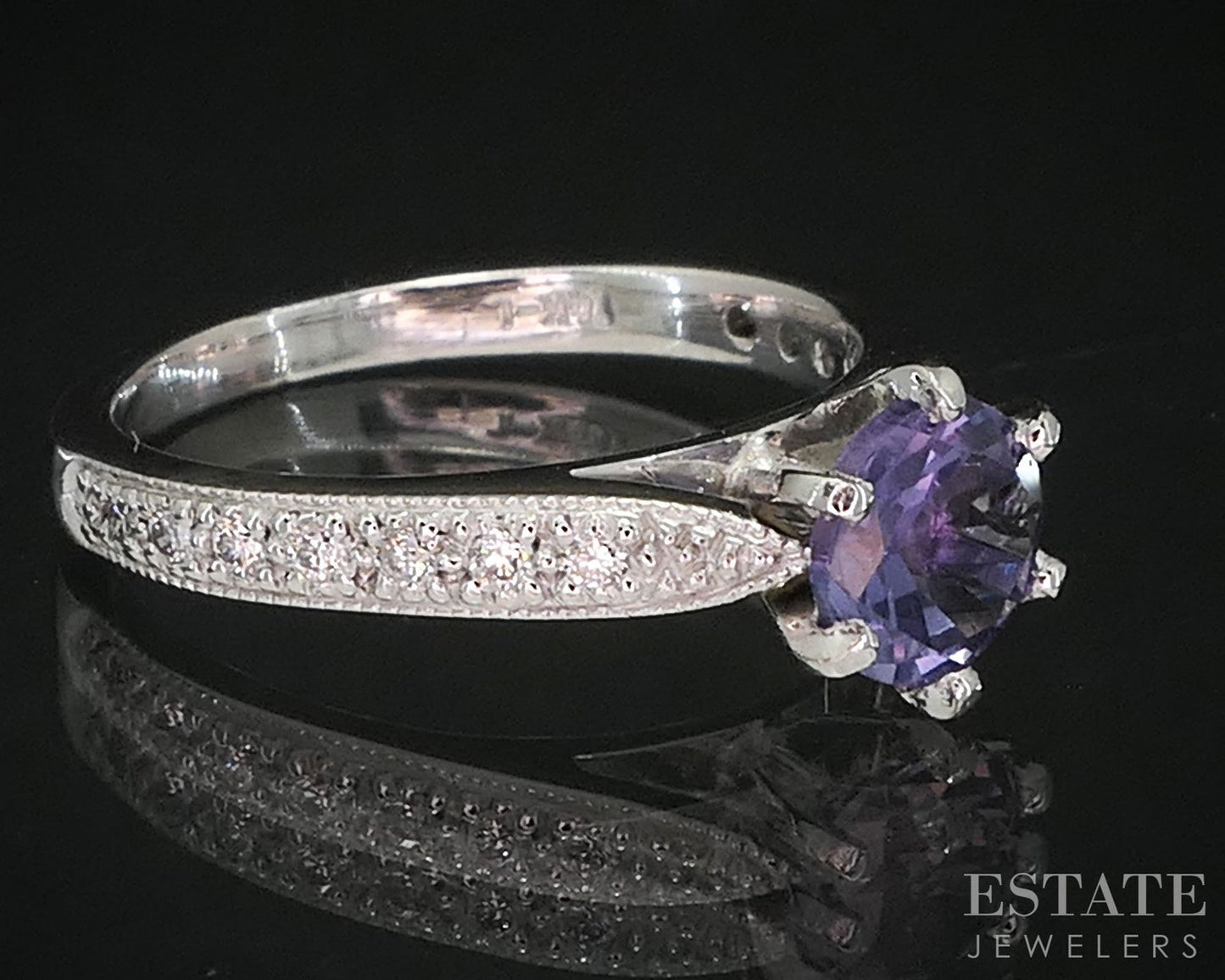 14k White Gold Color Changing Sapphire & Diamond Engagement Ring 3.3g i20022