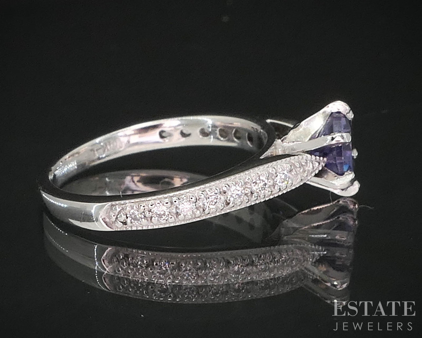 14k White Gold Color Changing Sapphire & Diamond Engagement Ring 3.3g i20022