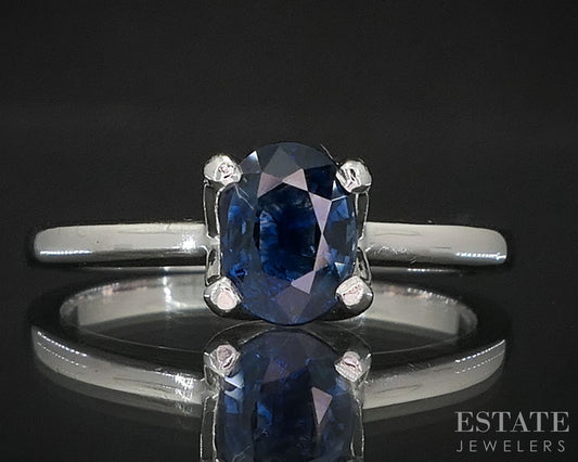Platinum Oval Natural 1.11ct Blue Sapphire Solitaire Ring 4.8g i20017